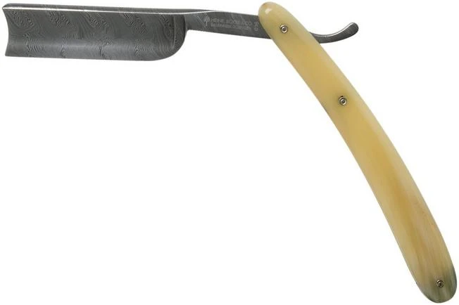 Böker Manufaktur Damascus Horn Straight Razor 140623DAM 1 Böker Manufaktur Damascus Horn Straight Razor 140623DAM