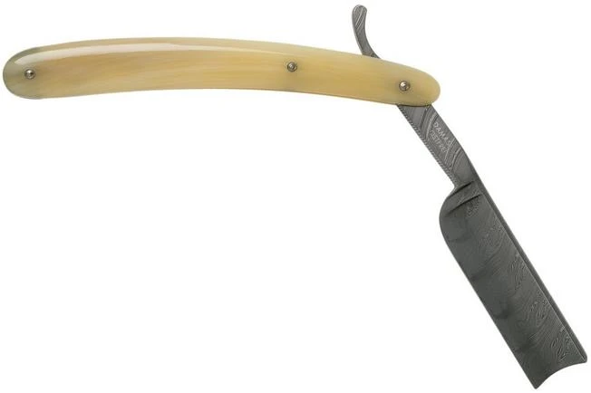 Böker Manufaktur Damascus Horn Straight Razor 140623DAM 2 Böker Manufaktur Damascus Horn Straight Razor 140623DAM - Image 2