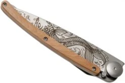 Deejo Tattoo 37g, Juniper Wood, Fish 1CB015 Pocket Knife -Knife Sale Shop DJ1CB015 04 deejo