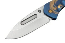 Medford Prae Slim, S45VN Tumbled Drop Point Blade, Blue Bronze Acanthus Handle Pocket Knife -Knife Sale Shop MF 23 PS 02 03 medford