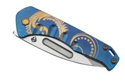 Medford Prae Slim, S45VN Tumbled Drop Point Blade, Blue Bronze Acanthus Handle Pocket Knife -Knife Sale Shop MF 23 PS 02 06 medford