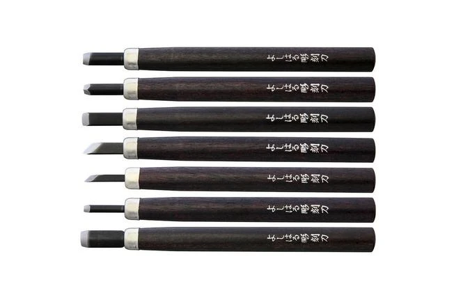Yoshiharu H-7 Japanese Wood Carving Knives, Set Of 7 1 Yoshiharu H-7 Japanese Wood Carving Knives, Set Of 7